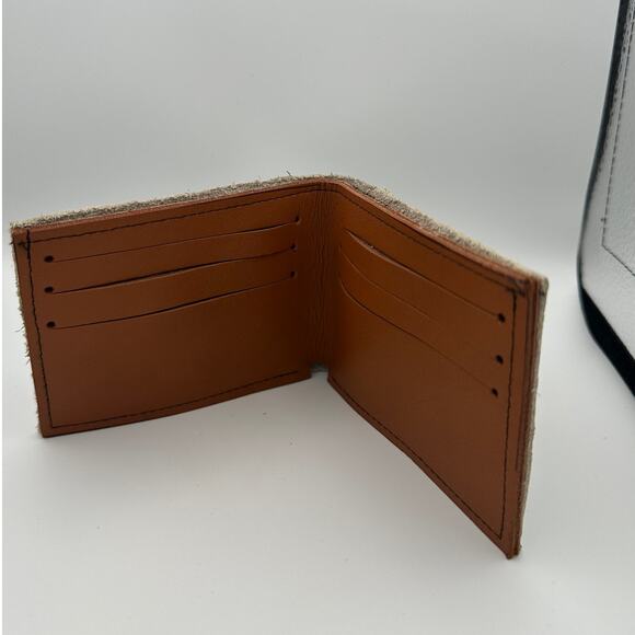 Minimalist Handmade Oaxaca Leather Wallet Beige Slim Bifold Card Holder - Picture 5 of 6